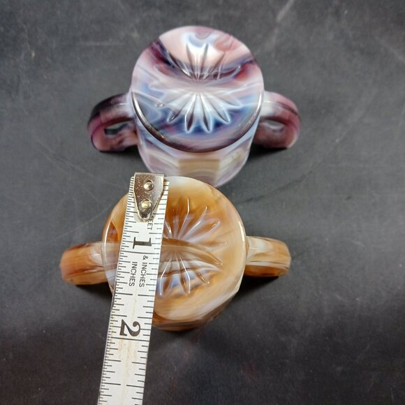 Vintage 2pcs Slag Glass Imperial Brown and Purple Small Toothpick Holders - Picture 6 of 12